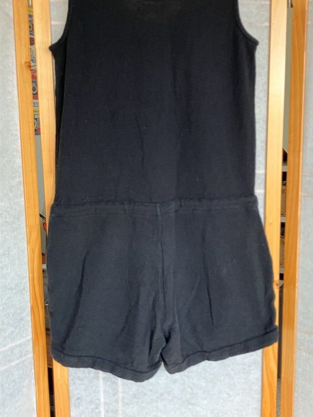 Madewell Short Black Romper Sleeveless Pockets Tie Waist, Cotton Knit Size XXS - Picture 7 of 10